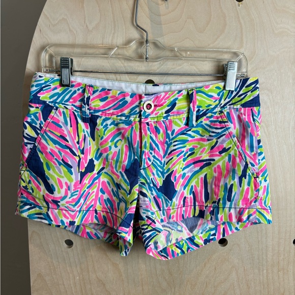 Lilly Pulitzer The Walsh Blue, Pink, & Green Summer Short in Indigo Palm Print 2 - Picture 1 of 7